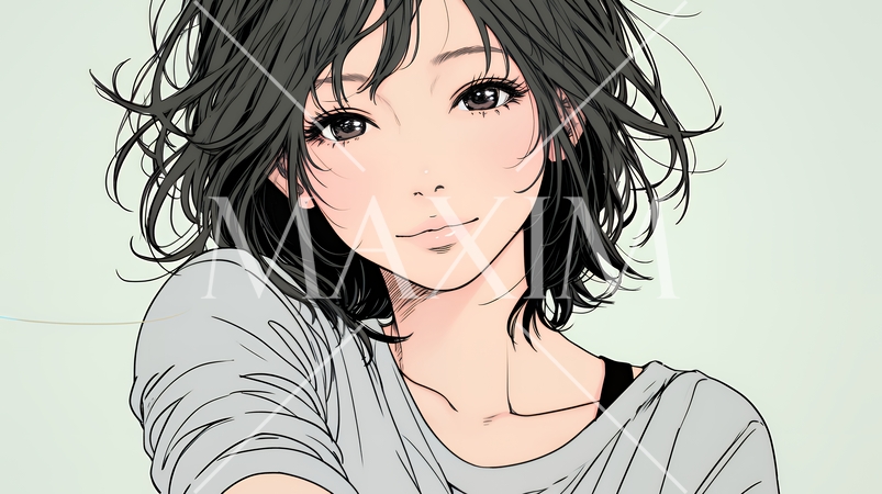 悲しげな目で微笑む（Smiling with sad eyes）若い女性