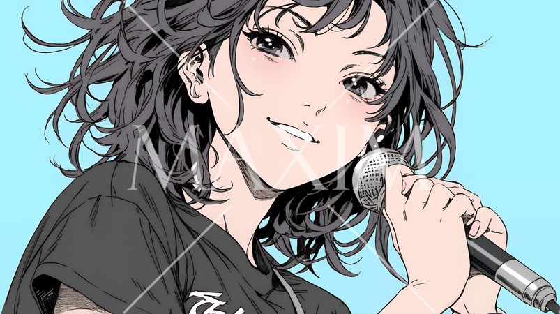 歌を熱唱している若い女性