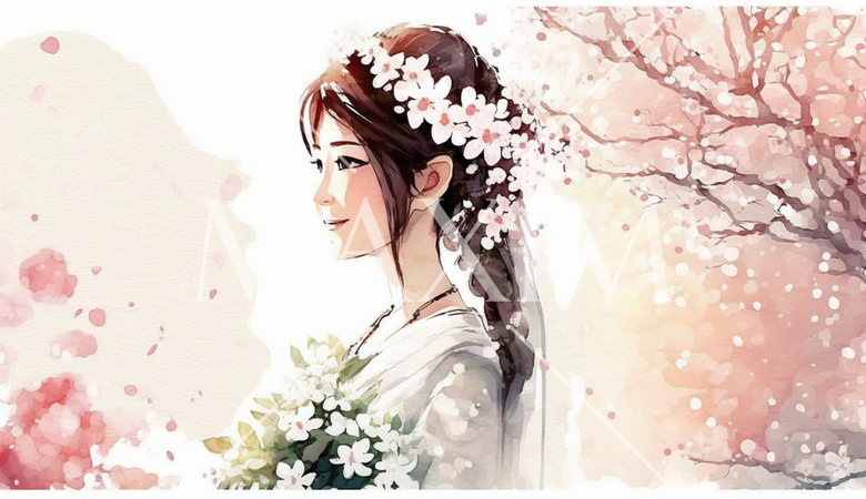 花嫁ポートレート：水彩画