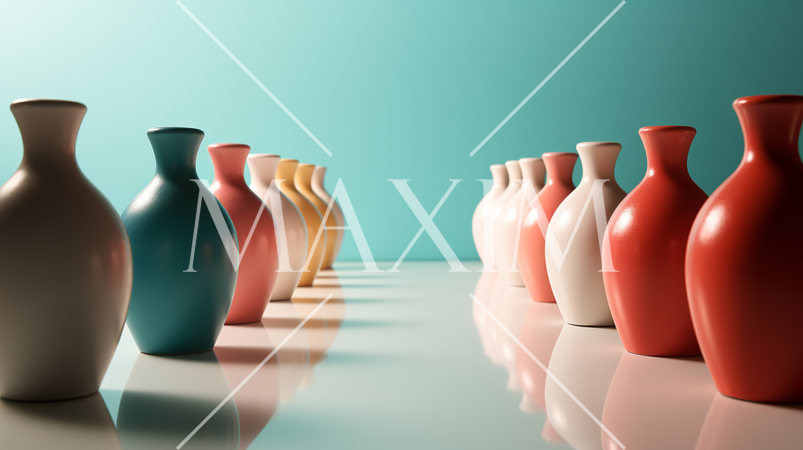 色とりどりのピカピカな陶器の整列