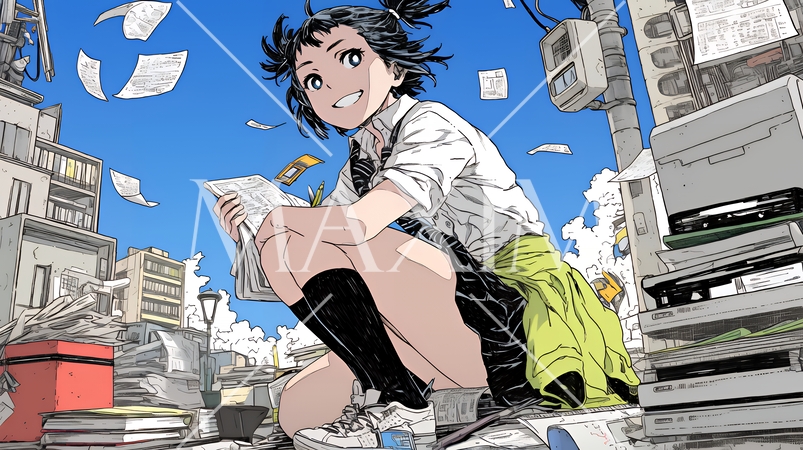 確定申告用書類をまとめている若い女性