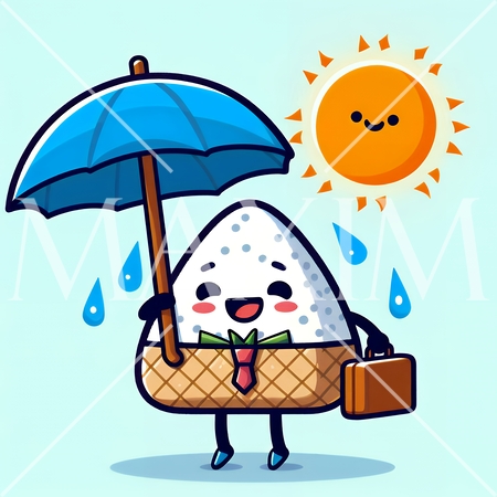 日傘を差しているおむすび