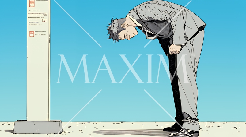 ミスやトラブルを反省してうなだれるビジネスマン｜落ち込む会社員のビジネスイメージイラスト