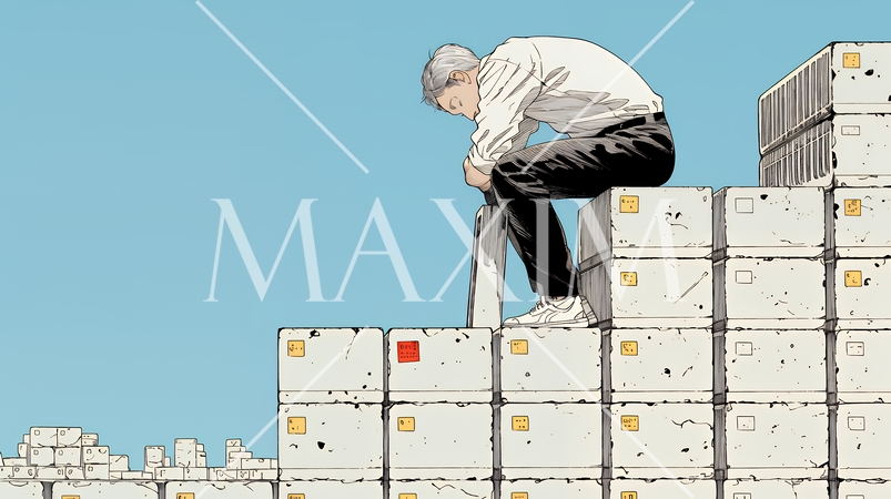 コンクリートブロックを積み上げているビジネスマン：計画の段階的積み重ねの比喩