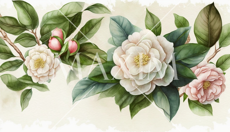 ツバキの花の水彩画