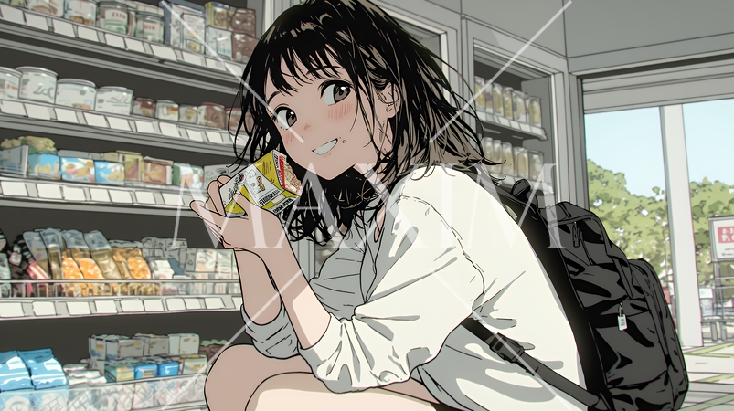 コンビニで新作スイーツを物色中の若い女性