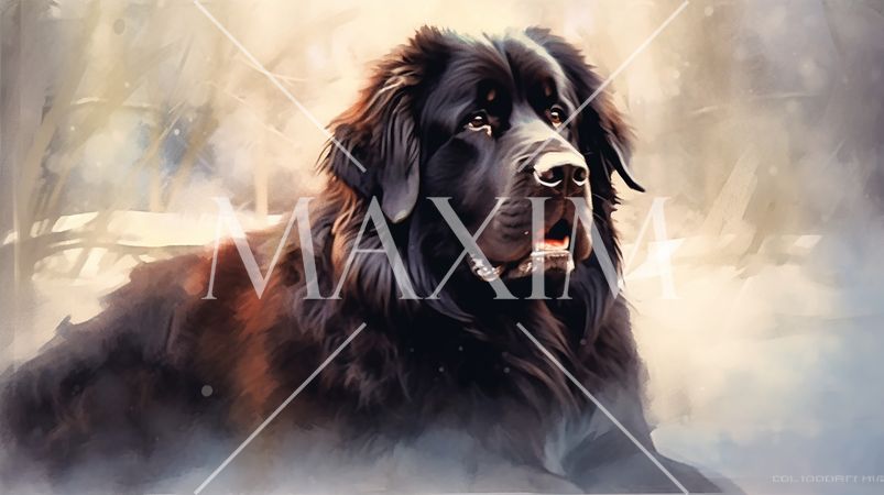 ニューファンドランド犬の水彩画