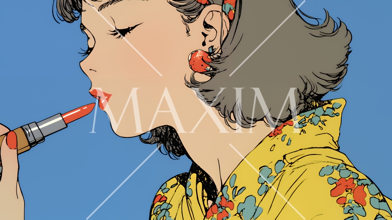 化粧をしている（口紅をつけている）若い女性