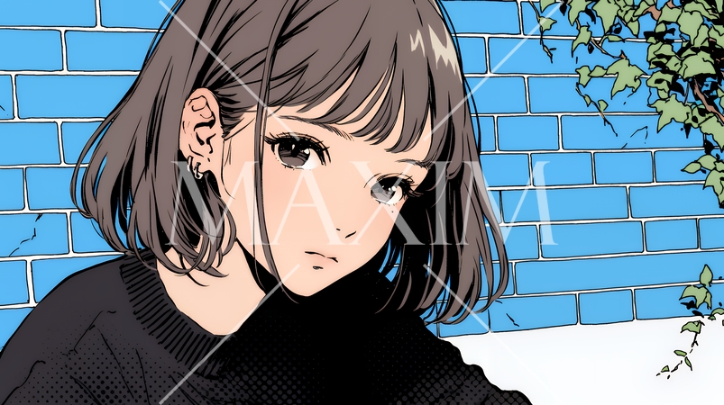 悲しげな目で微笑む（Smiling with sad eyes）若い女性