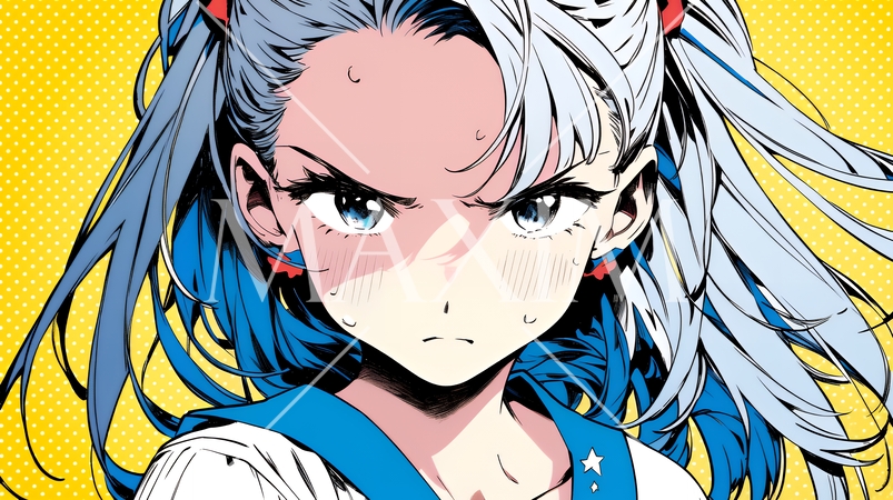 口と顔を歪めて嫌な感情を表している若い女性