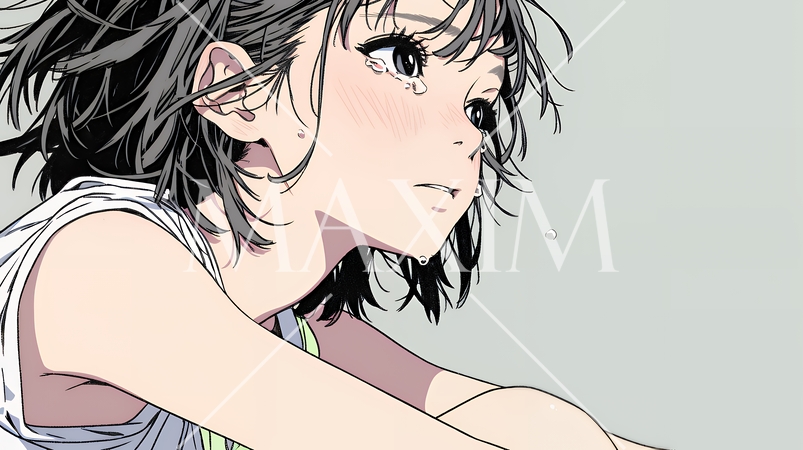 涙ぐむ若い女性