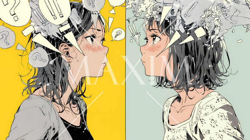 互いに相手の意見を十分に理解できないまま対話を続ける二人のビジネスウーマン