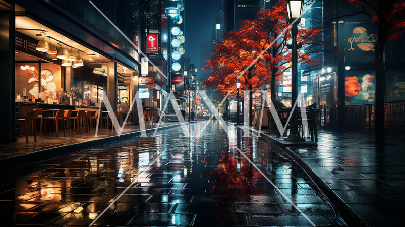 秋の夜の日本の繁華街