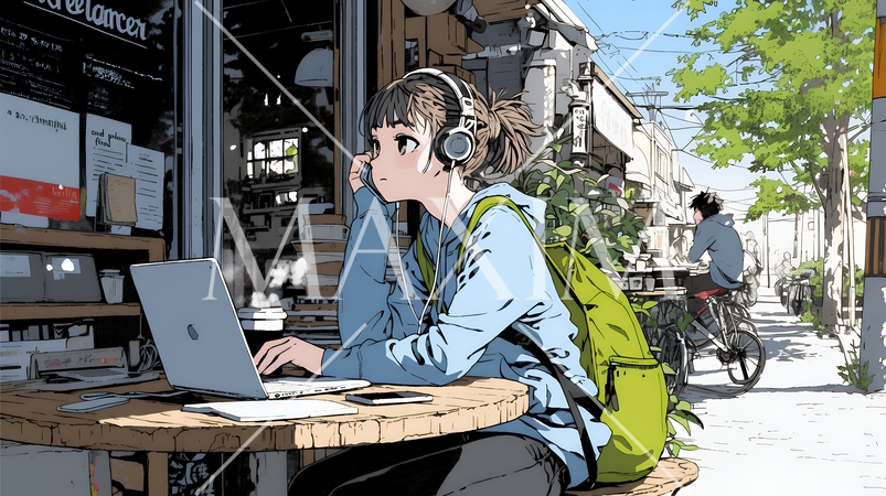 カフェでフリーランスや学生が仕事や勉強をしている