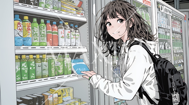 コンビニで新作スイーツを物色中の若い女性