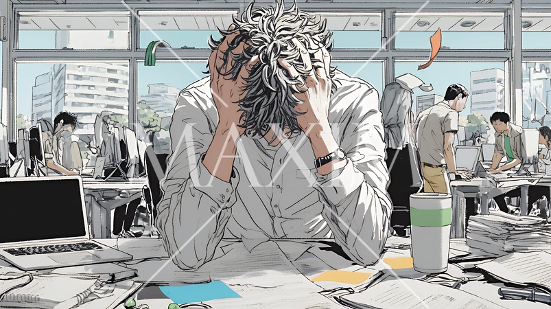 仕事で行き詰まって頭を抱えている男性