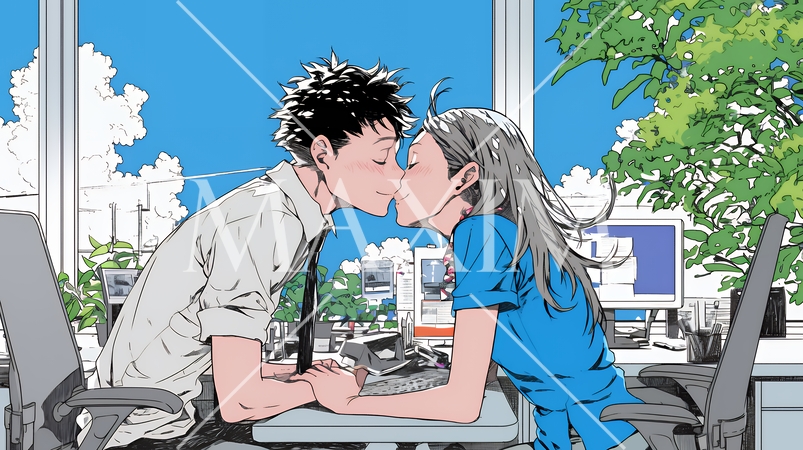 オフィスラブ（社内恋愛）をしている若いカップル