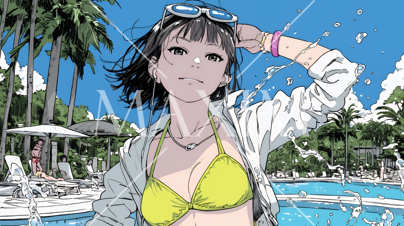 ビーチリゾートを旅行中のビキニ姿の若い女性