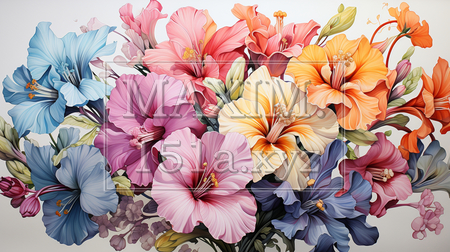南国の花々が咲き乱れる庭：水彩画（イラストID:5601619-18563）