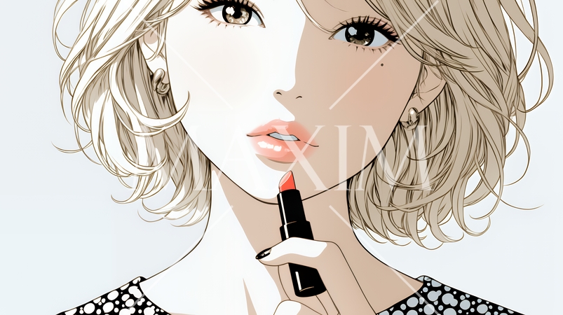 化粧をしている（口紅をつけている）若い女性