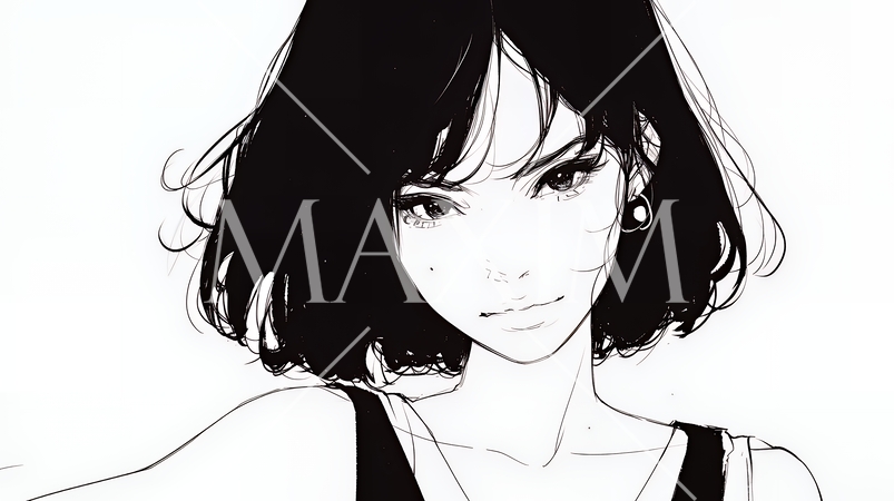 悪巧みをしている女性（シンプルな色使い）