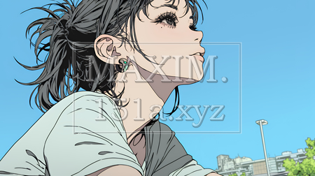 秋空を眺める若い女性のイラスト｜爽やかな秋・人物フリーイラスト（イラストID:5615777-18023）