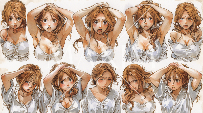 若い女性の朝の寝起きに見せる喜怒哀楽表情