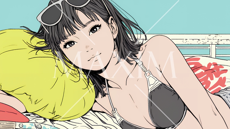 ビーチリゾートを旅行中のビキニ姿の若い女性