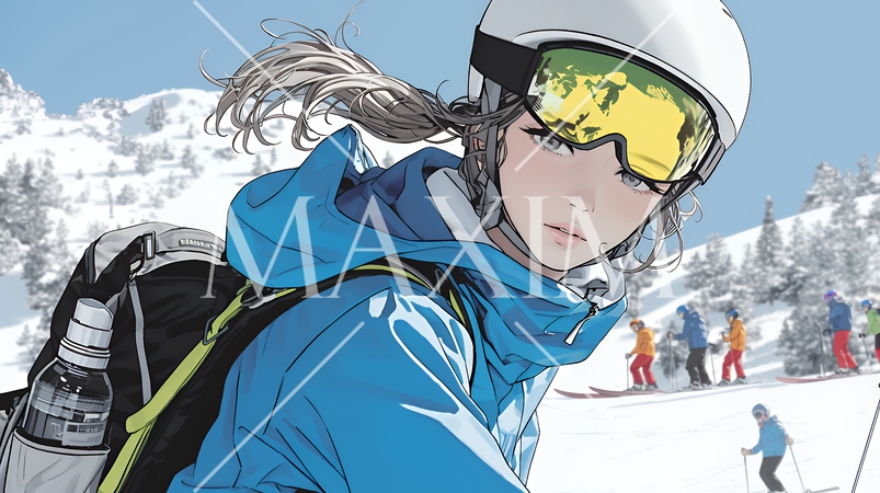 スキーを楽しんでいる若い女性