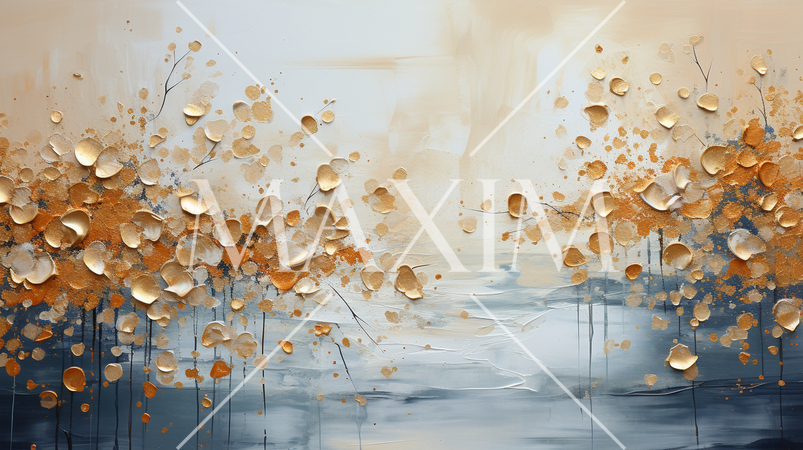 黄金色に輝く秋の雑木林の抽象画：琳派のような表現の背景画