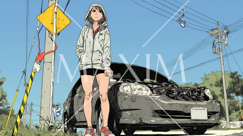 ドライブ中の車の故障・事故・トラブルで困っている女性