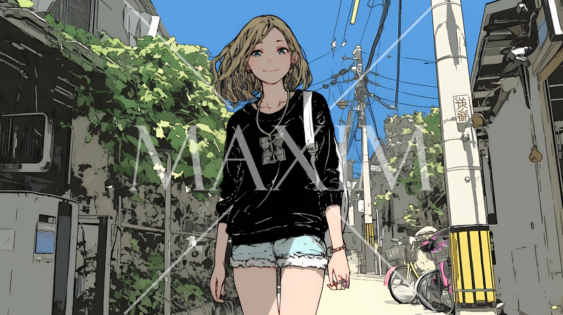 休みの日、自宅の近所を散歩している若い女性