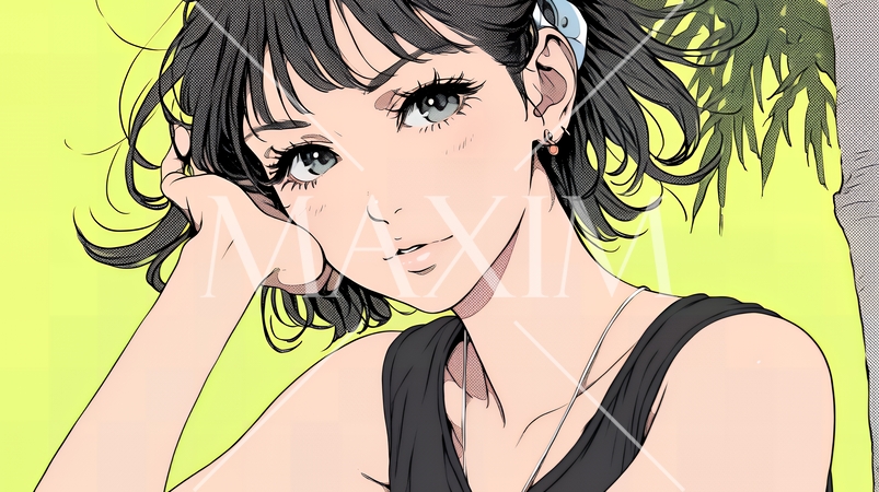 お茶目な（生意気な表情をした遊び心のある）若い女性