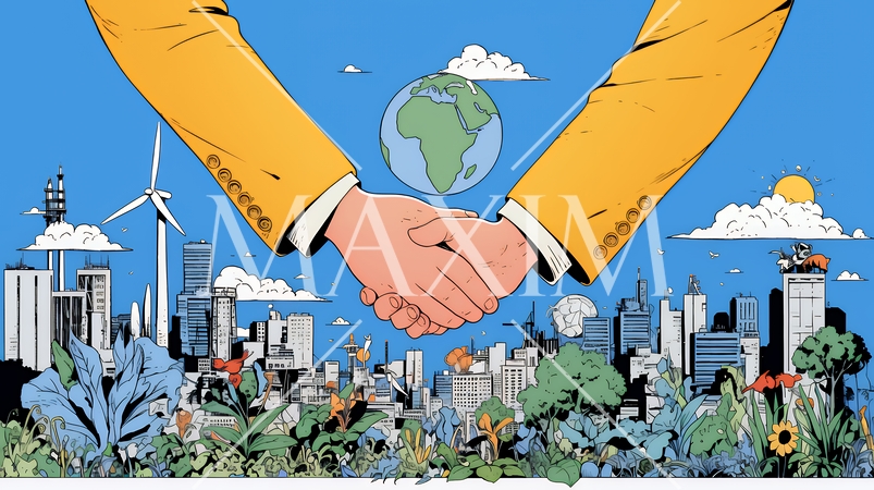 ESG経営とサステナビリティのビジネスコンセプト｜環境・社会・ガバナンスを表す企業向けイラスト