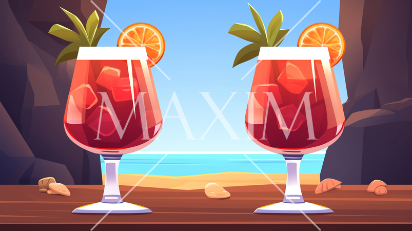 南国の海と赤いカクテル