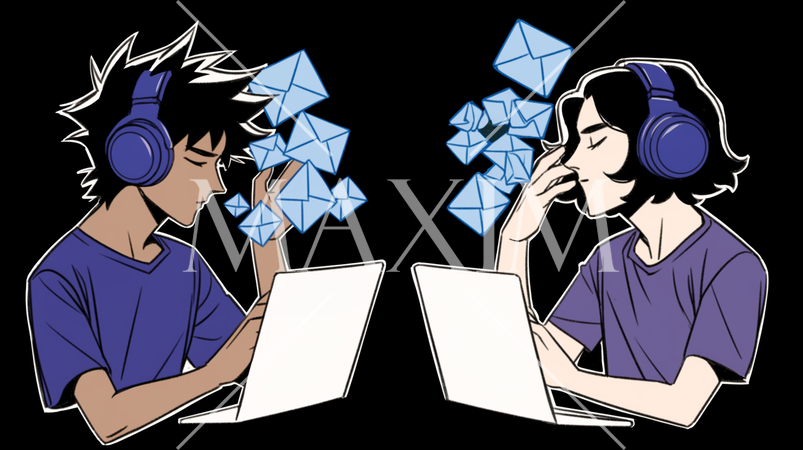 大量のメールを処理している男性たち