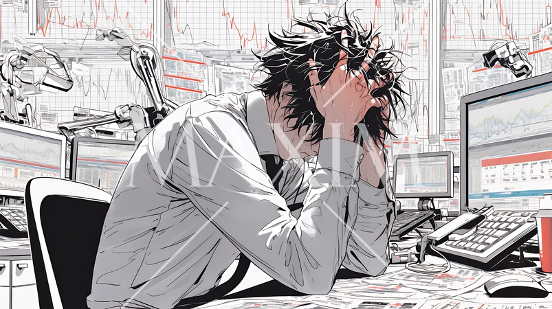 金融市場の急激な変動で頭を抱えている男性