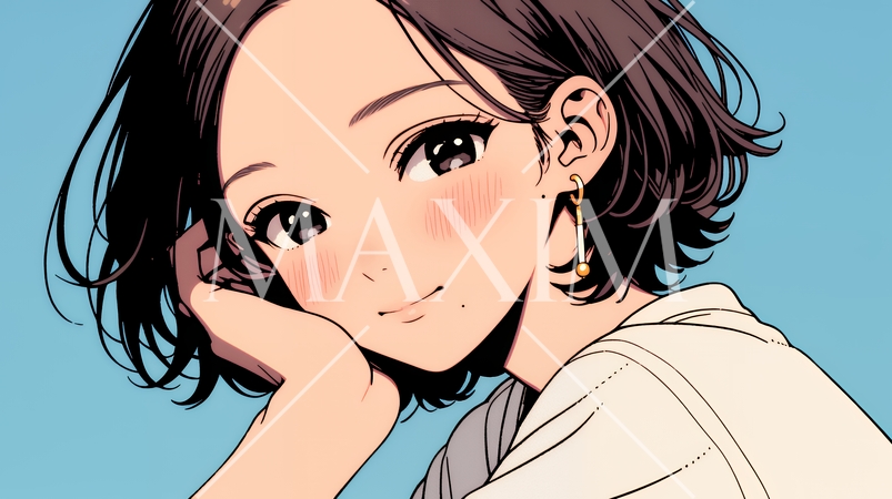 頬を赤らめて、照れ笑いする若い女性