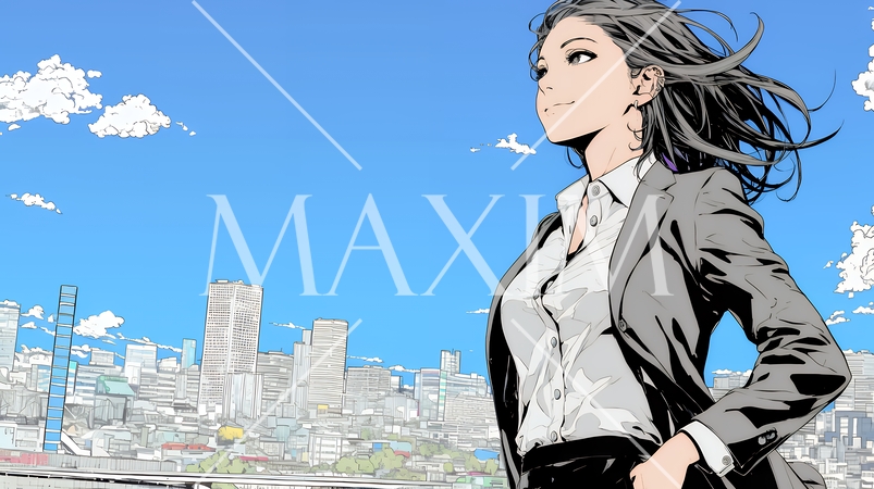 自信満々に晴天の都会の街を歩いているビジネスウーマン