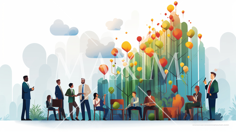 会社の成長と拡大のイメージ：新規市場への進出、成長ストラテジー。