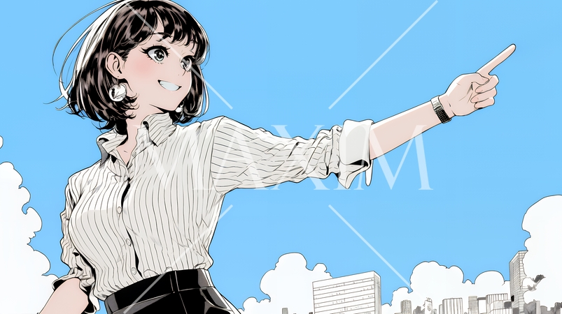 人差し指を立てて決断を下したビジネスパーソン