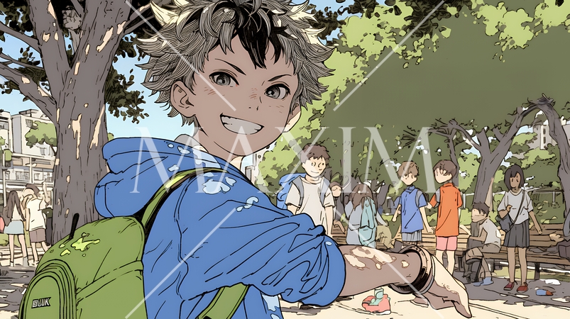 元気に駆け回っている小学生の男の子