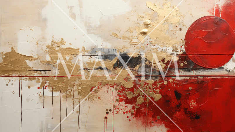 湖畔の秋の落日の抽象画：琳派のような表現の背景画