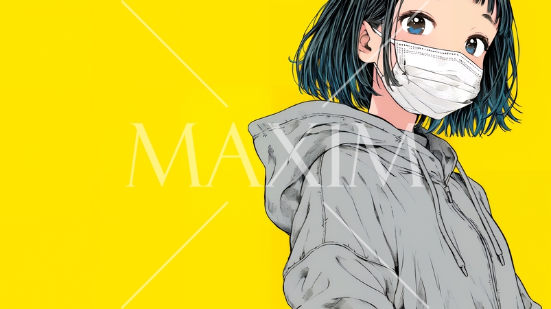 使い捨て不織布マスクをつけた若い女性