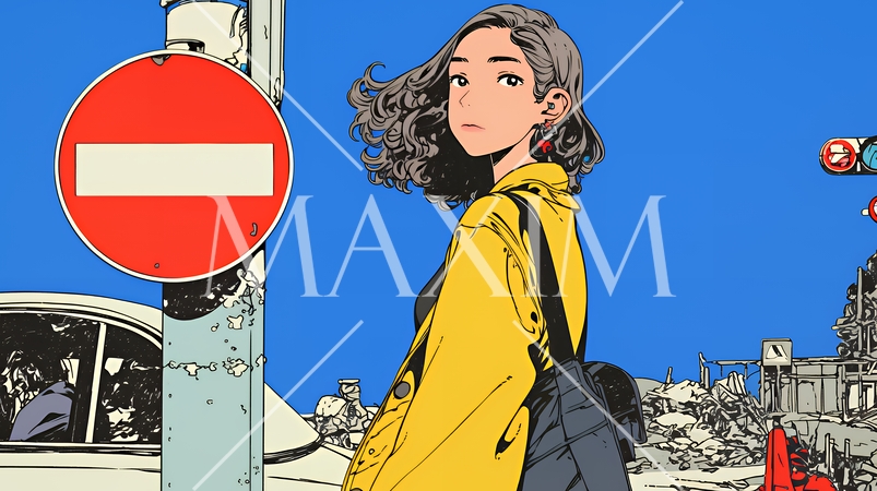 Noという意思表示：進入禁止マークと無表情な女性で表現