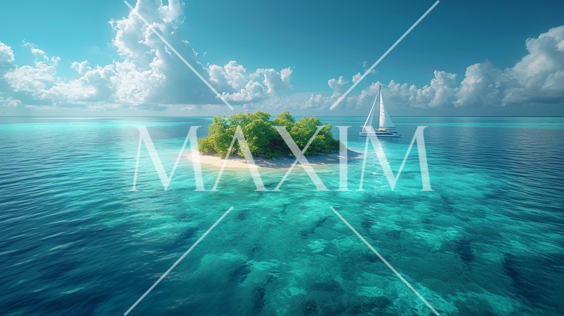 南洋の孤島とヨットと青い海と青い空：精緻CG