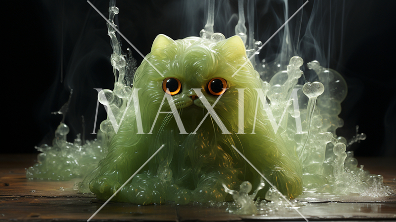 液体ねこ：どのような形の容器にも自在に体を合わすことのできる液体になることのできる猫