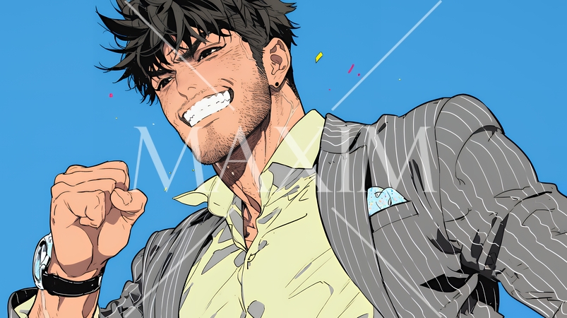 ガッツポーズ（拳を握って力強く）をしているビジネスマン