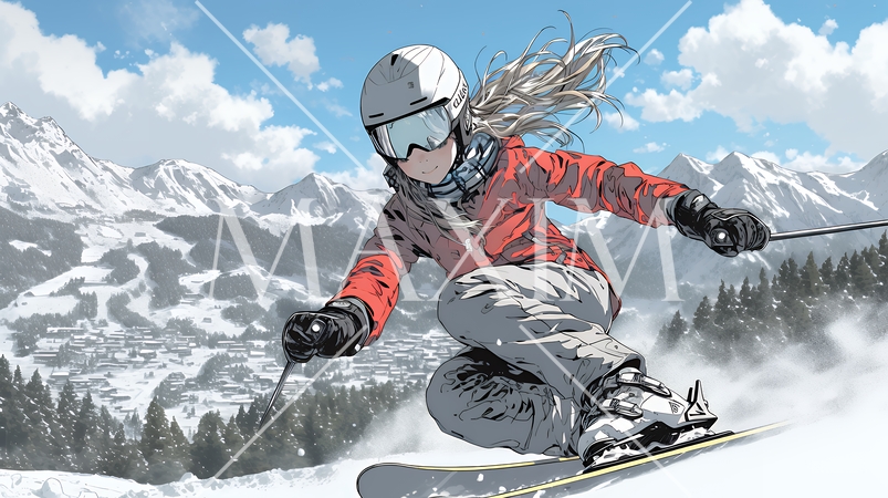 スキーを楽しんでいる若い女性