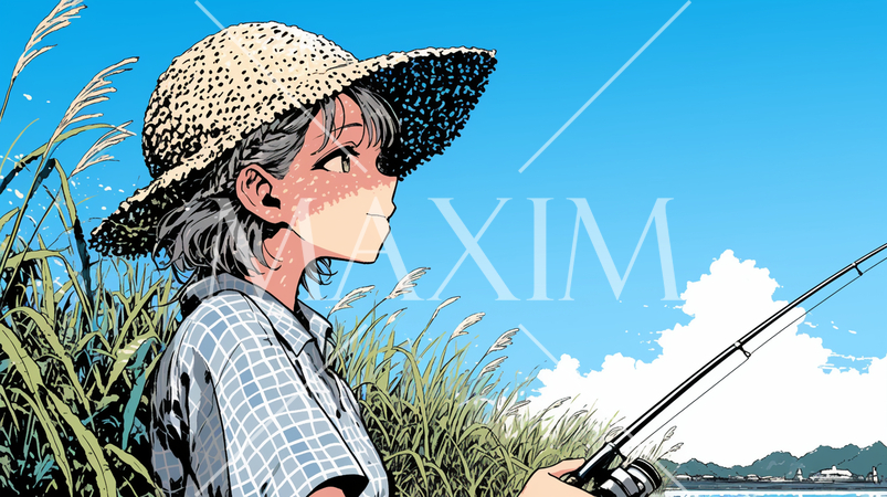 釣りをしている若い女性